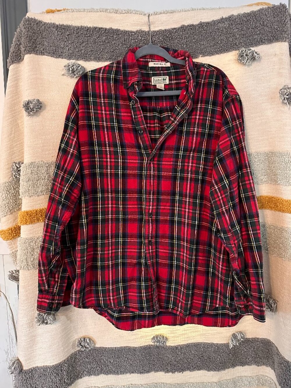 L.L.Bean Red Royal Stewart Tartan Plaid Flannel Traditional Fit - Men's L